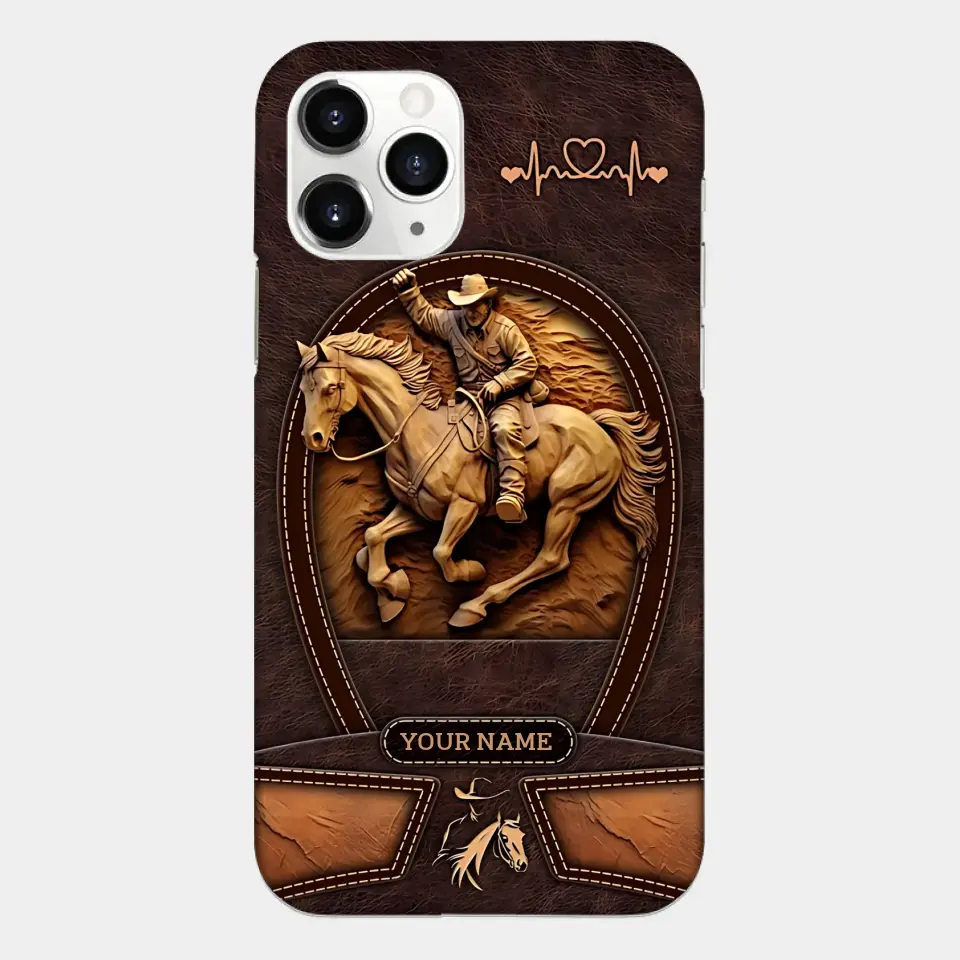 Cowboy On A Horse Printed Leather Pattern Personalized Phone Case Custom Horse Design