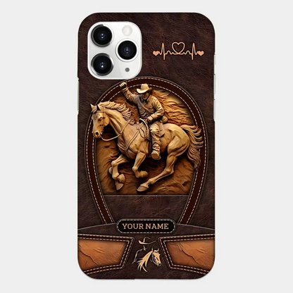 Cowboy On A Horse Printed Leather Pattern Personalized Phone Case Custom Horse Design