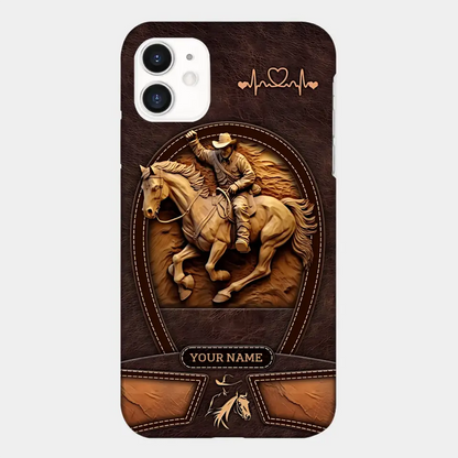 Cowboy On A Horse Printed Leather Pattern Personalized Phone Case Custom Horse Design