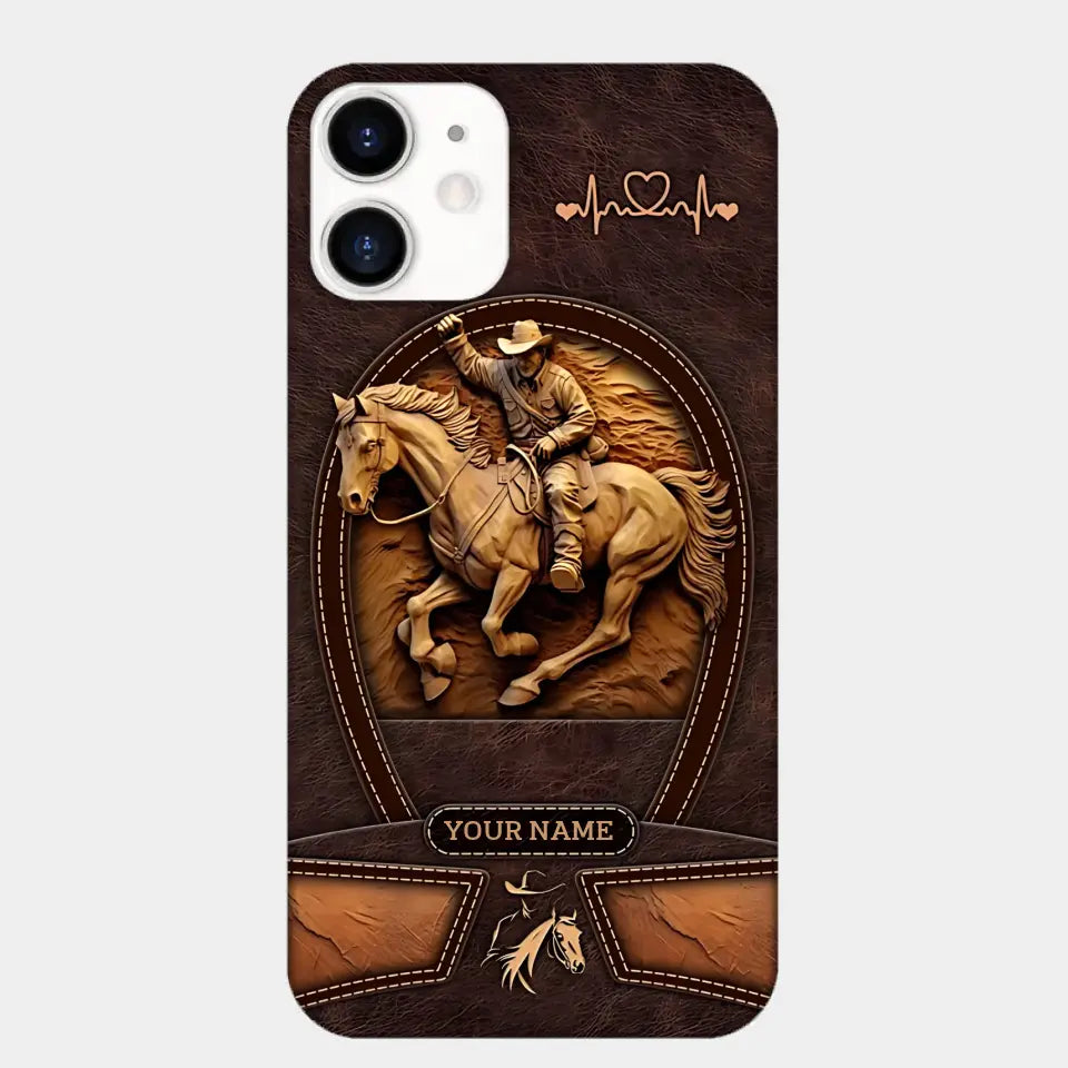 Cowboy On A Horse Printed Leather Pattern Personalized Phone Case Custom Horse Design