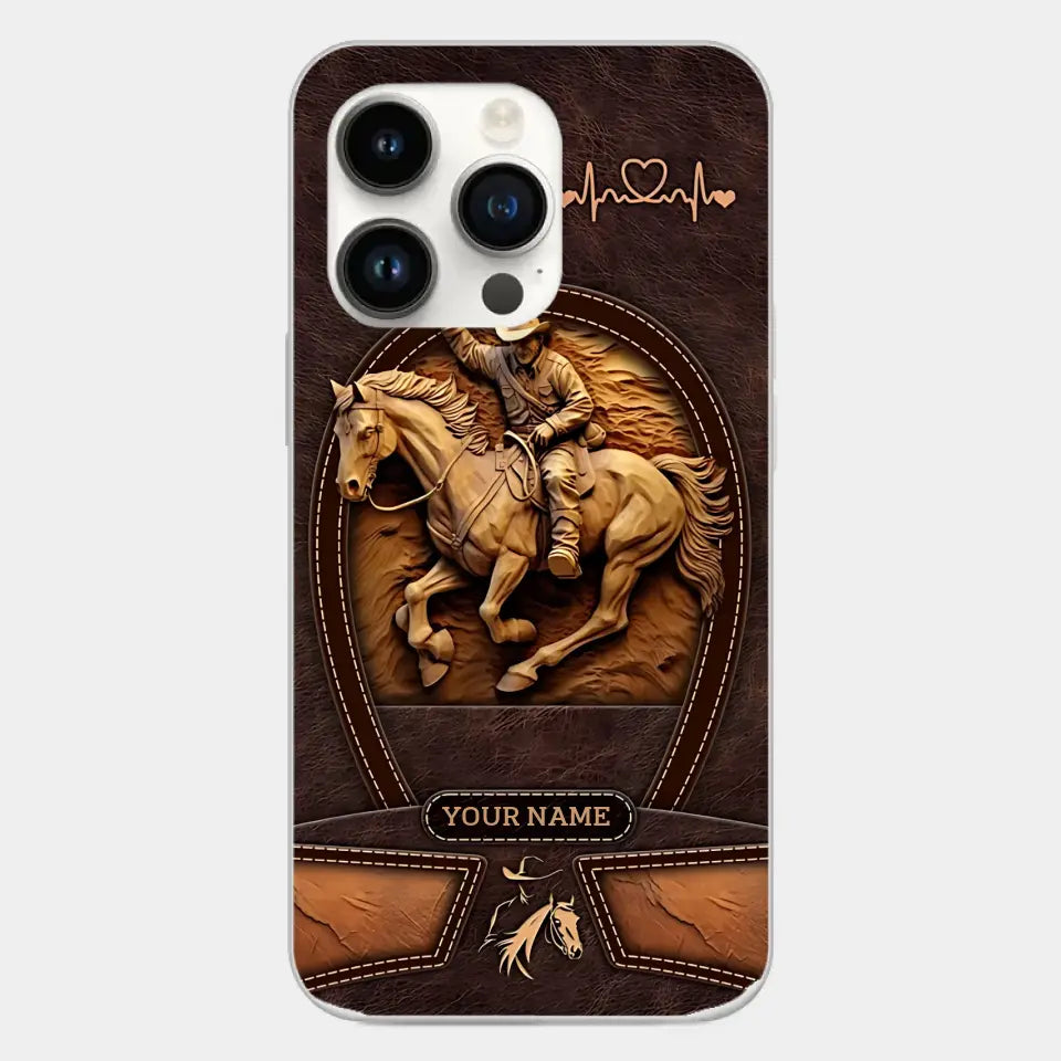 Cowboy On A Horse Printed Leather Pattern Personalized Phone Case Custom Horse Design