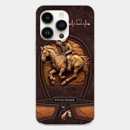 Cowboy On A Horse Printed Leather Pattern Personalized Phone Case Custom Horse Design