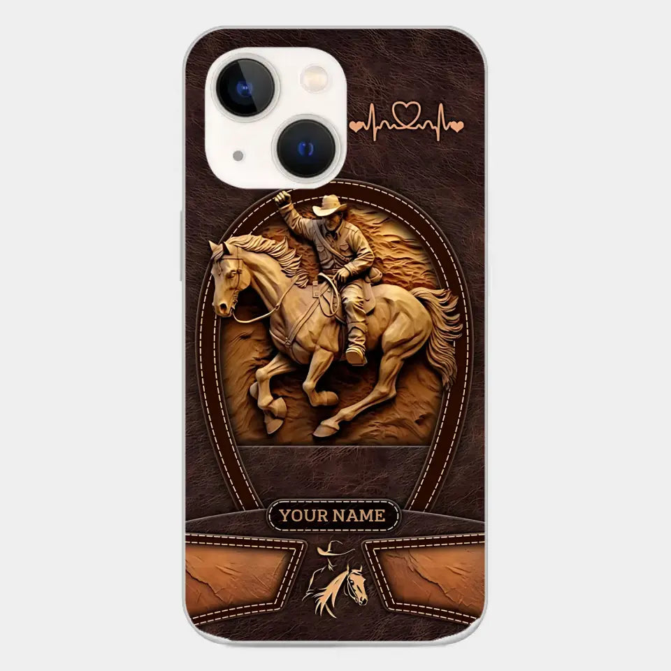 Cowboy On A Horse Printed Leather Pattern Personalized Phone Case Custom Horse Design