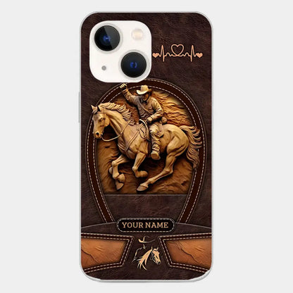Cowboy On A Horse Printed Leather Pattern Personalized Phone Case Custom Horse Design