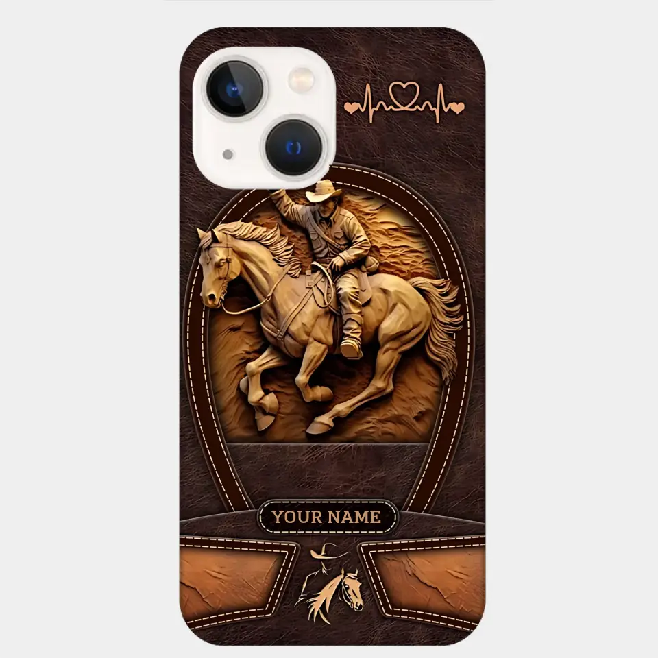 Cowboy On A Horse Printed Leather Pattern Personalized Phone Case Custom Horse Design