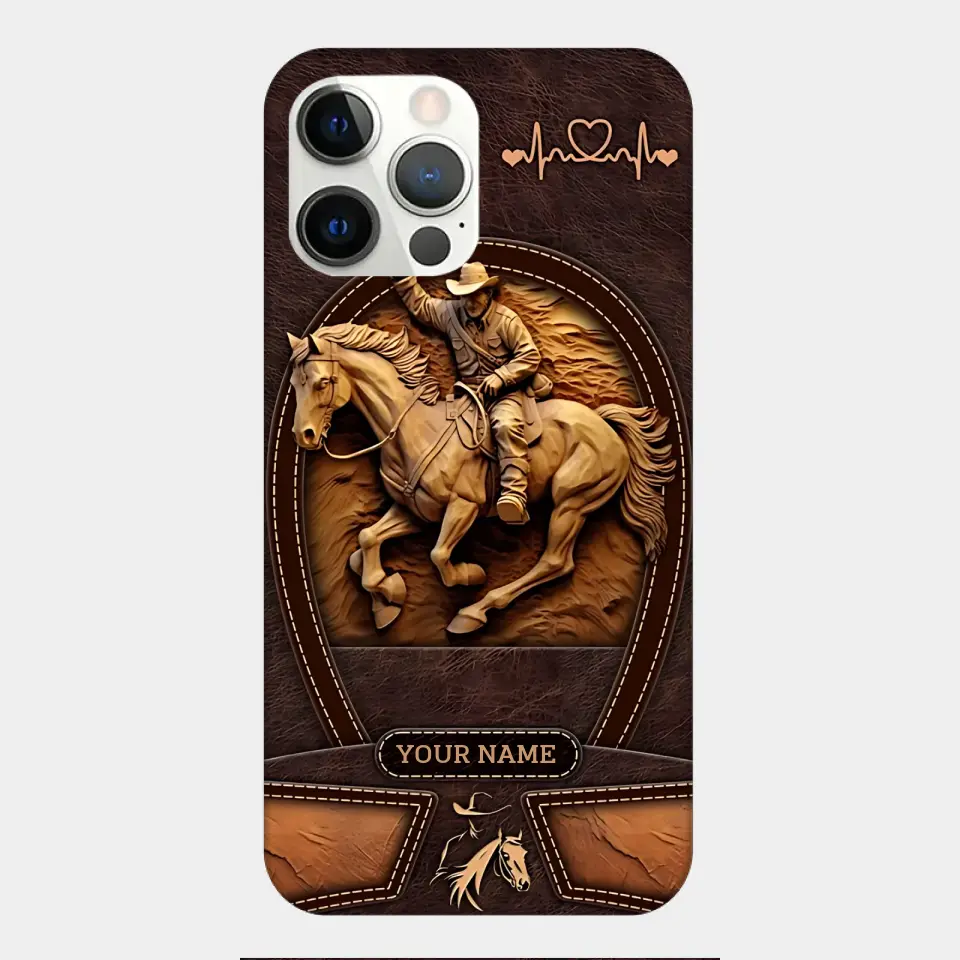 Cowboy On A Horse Printed Leather Pattern Personalized Phone Case Custom Horse Design