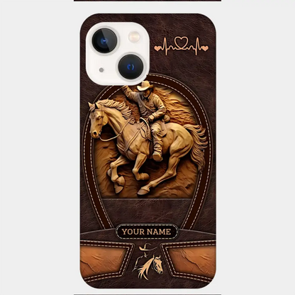 Cowboy On A Horse Printed Leather Pattern Personalized Phone Case Custom Horse Design