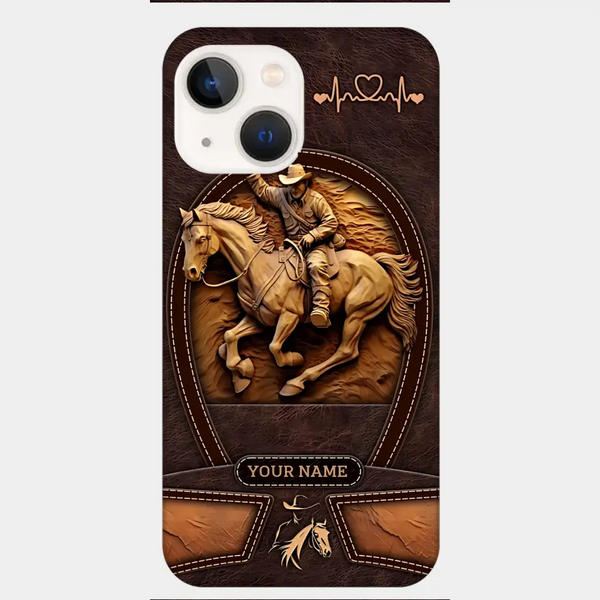 Cowboy On A Horse Printed Leather Pattern Personalized Phone Case Custom Horse Design