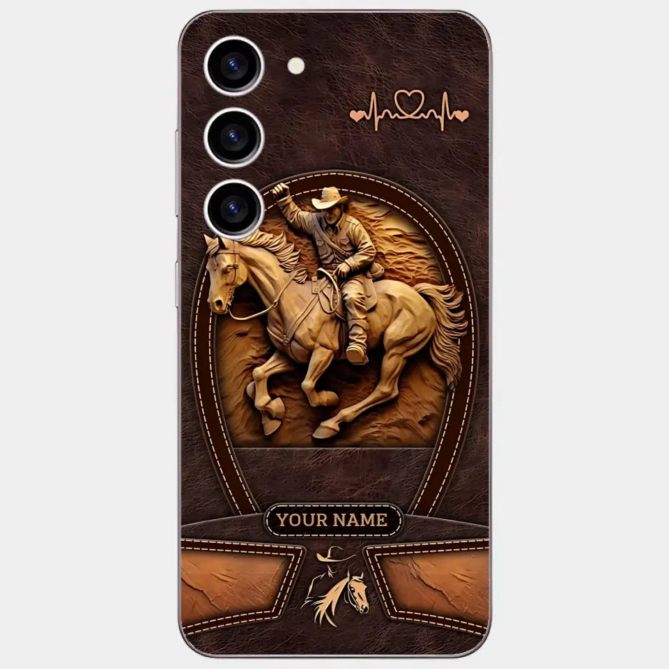 Cowboy On A Horse Printed Leather Pattern Personalized Phone Case Custom Horse Design