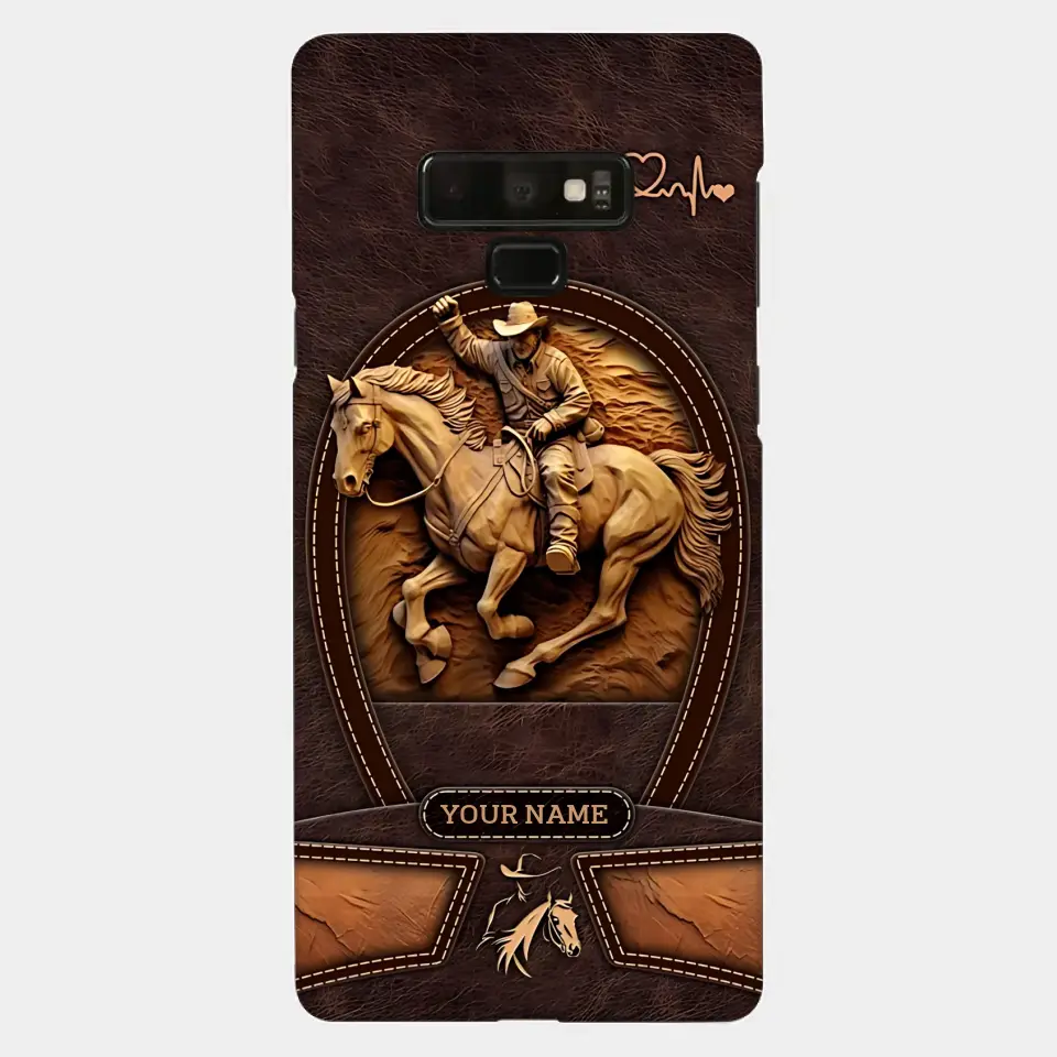 Cowboy On A Horse Printed Leather Pattern Personalized Phone Case Custom Horse Design