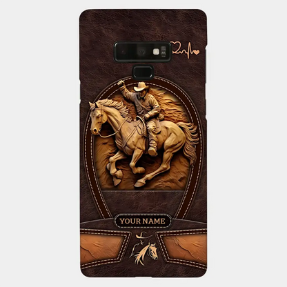 Cowboy On A Horse Printed Leather Pattern Personalized Phone Case Custom Horse Design