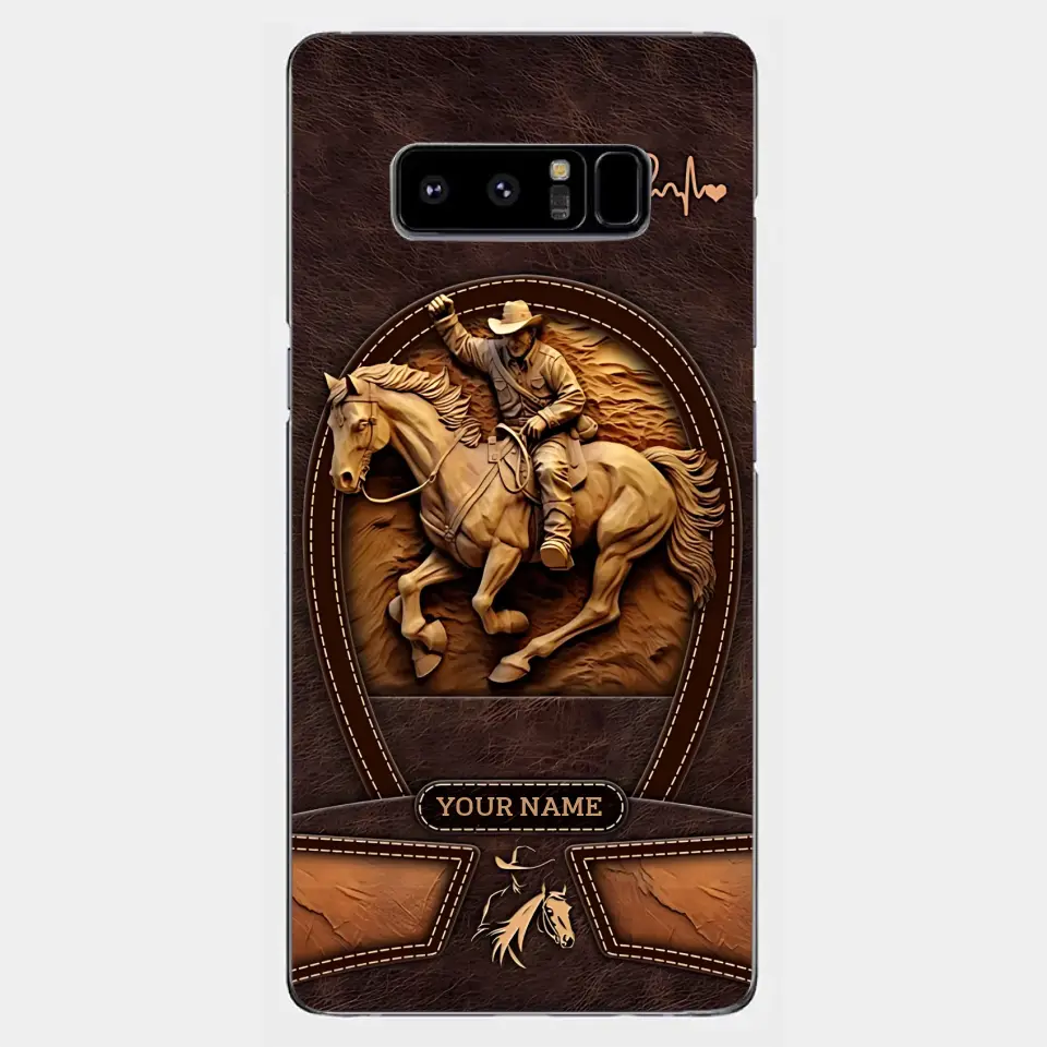 Cowboy On A Horse Printed Leather Pattern Personalized Phone Case Custom Horse Design