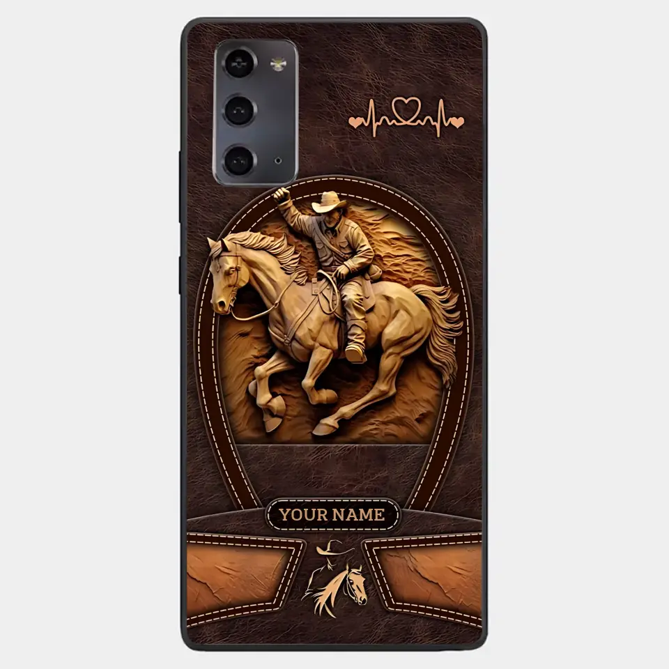 Cowboy On A Horse Printed Leather Pattern Personalized Phone Case Custom Horse Design