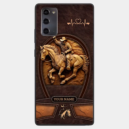 Cowboy On A Horse Printed Leather Pattern Personalized Phone Case Custom Horse Design