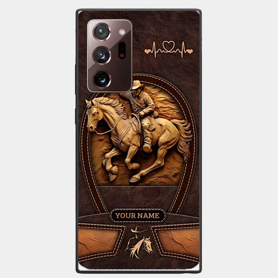 Cowboy On A Horse Printed Leather Pattern Personalized Phone Case Custom Horse Design