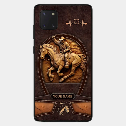 Cowboy On A Horse Printed Leather Pattern Personalized Phone Case Custom Horse Design