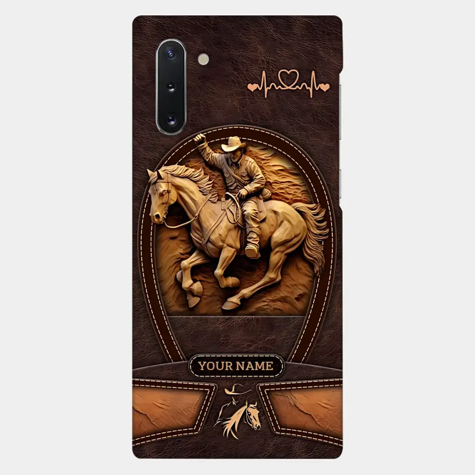 Cowboy On A Horse Printed Leather Pattern Personalized Phone Case Custom Horse Design