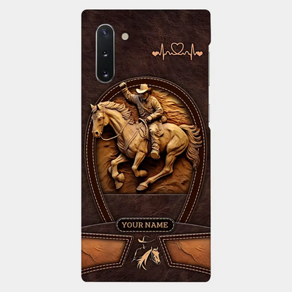 Cowboy On A Horse Printed Leather Pattern Personalized Phone Case Custom Horse Design
