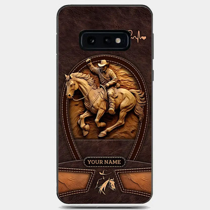 Cowboy On A Horse Printed Leather Pattern Personalized Phone Case Custom Horse Design