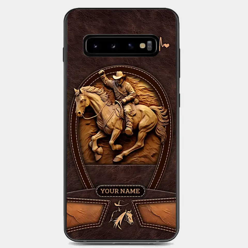 Cowboy On A Horse Printed Leather Pattern Personalized Phone Case Custom Horse Design