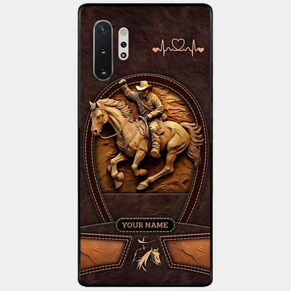 Cowboy On A Horse Printed Leather Pattern Personalized Phone Case Custom Horse Design