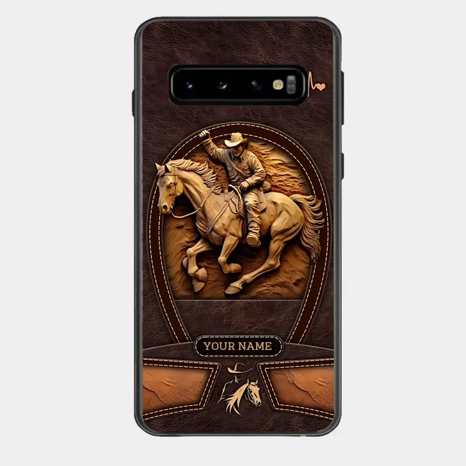 Cowboy On A Horse Printed Leather Pattern Personalized Phone Case Custom Horse Design