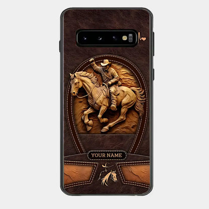 Cowboy On A Horse Printed Leather Pattern Personalized Phone Case Custom Horse Design
