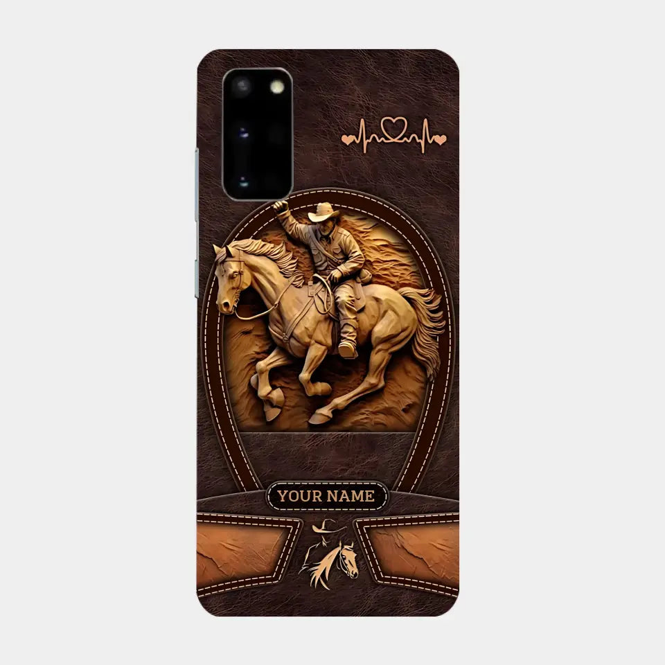 Cowboy On A Horse Printed Leather Pattern Personalized Phone Case Custom Horse Design
