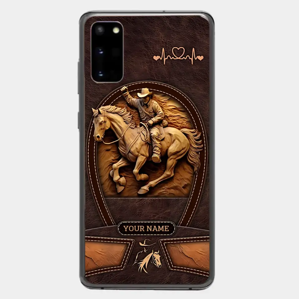 Cowboy On A Horse Printed Leather Pattern Personalized Phone Case Custom Horse Design