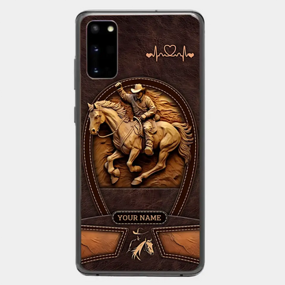 Cowboy On A Horse Printed Leather Pattern Personalized Phone Case Custom Horse Design