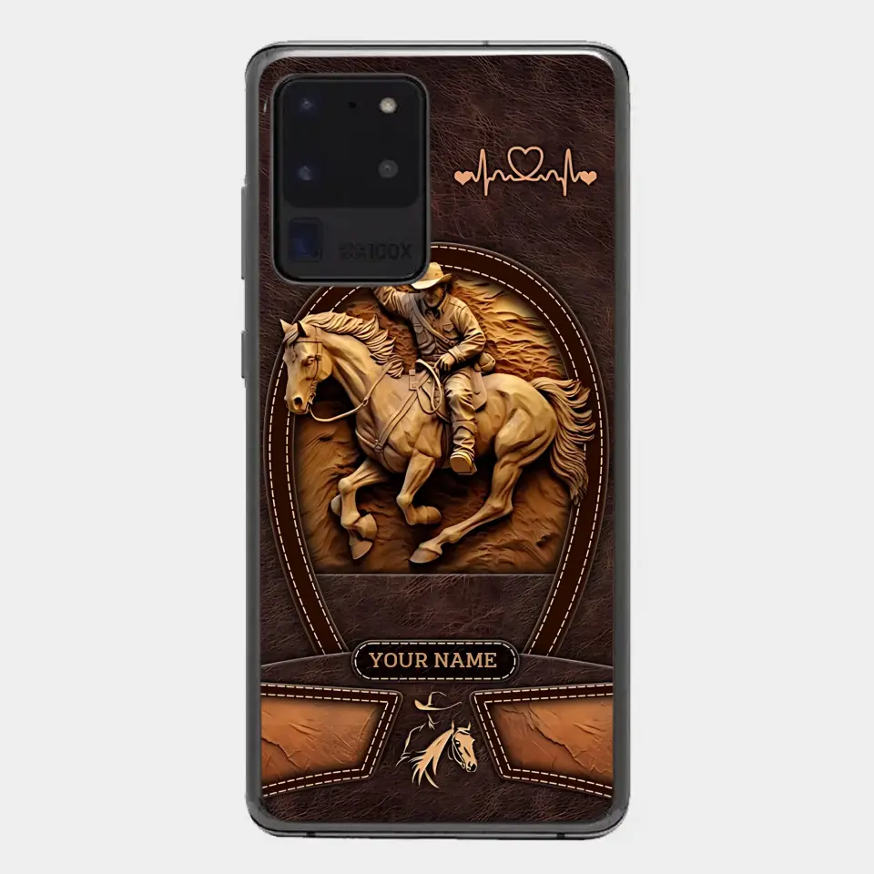Cowboy On A Horse Printed Leather Pattern Personalized Phone Case Custom Horse Design