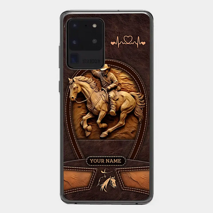 Cowboy On A Horse Printed Leather Pattern Personalized Phone Case Custom Horse Design