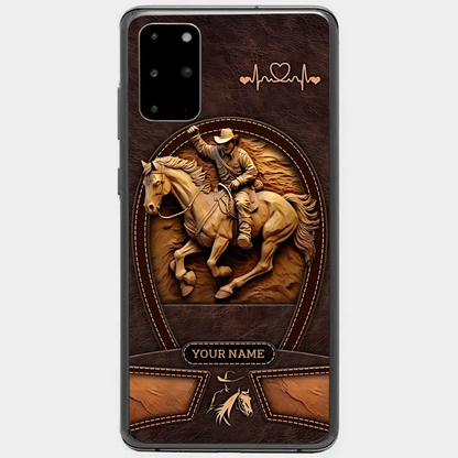 Cowboy On A Horse Printed Leather Pattern Personalized Phone Case Custom Horse Design