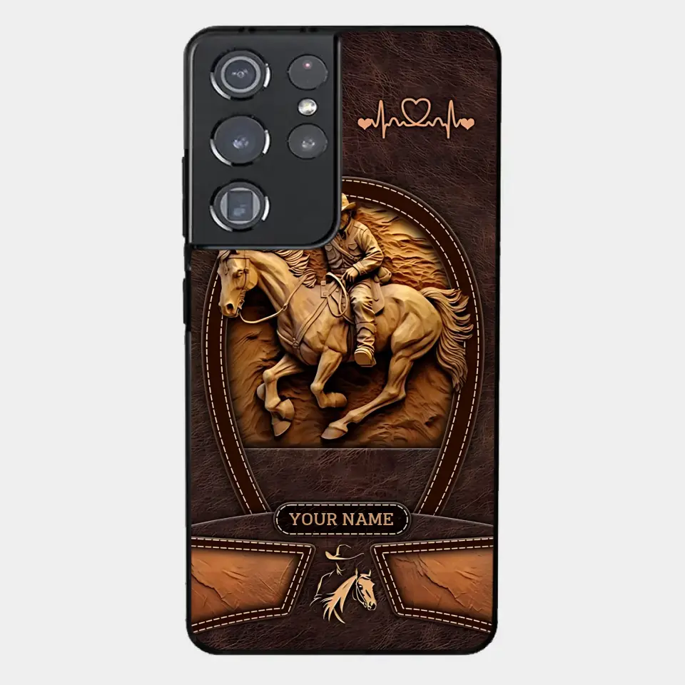 Cowboy On A Horse Printed Leather Pattern Personalized Phone Case Custom Horse Design