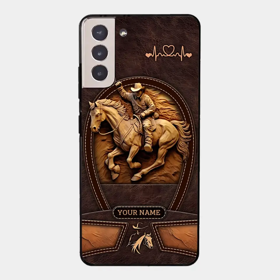 Cowboy On A Horse Printed Leather Pattern Personalized Phone Case Custom Horse Design