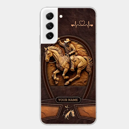 Cowboy On A Horse Printed Leather Pattern Personalized Phone Case Custom Horse Design