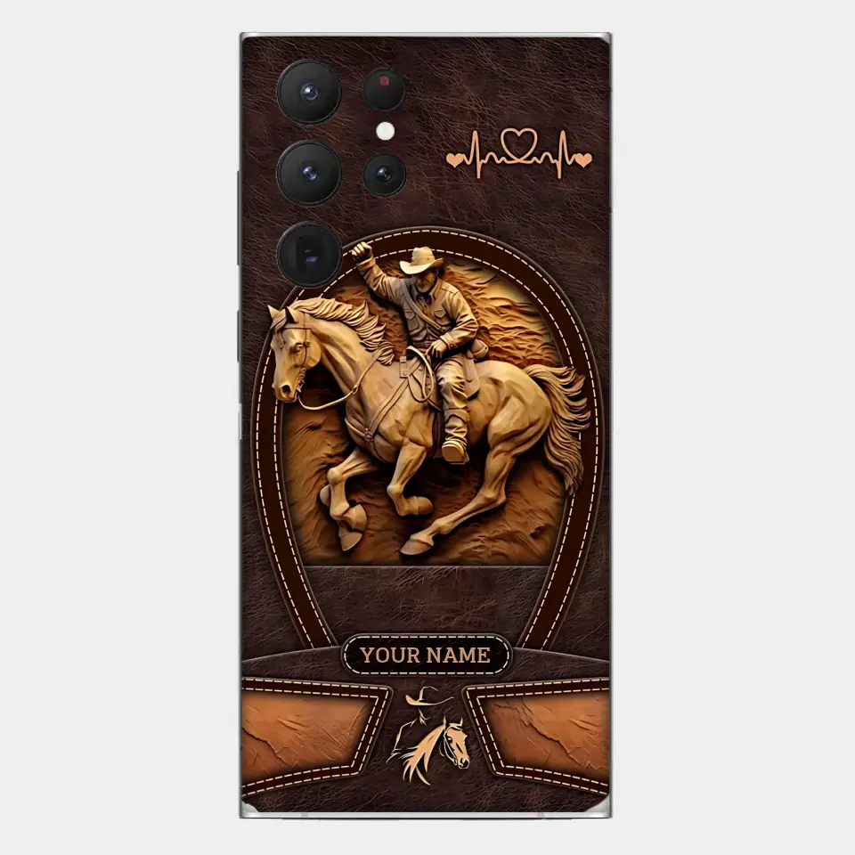 Cowboy On A Horse Printed Leather Pattern Personalized Phone Case Custom Horse Design