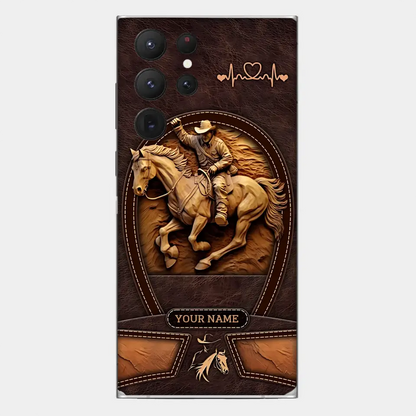 Cowboy On A Horse Printed Leather Pattern Personalized Phone Case Custom Horse Design