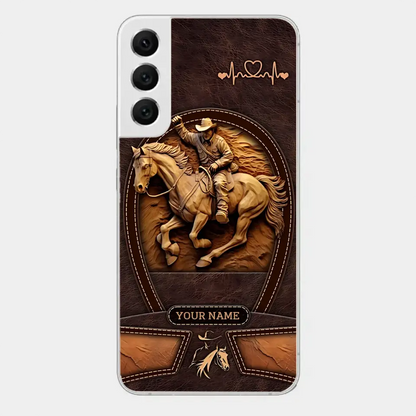 Cowboy On A Horse Printed Leather Pattern Personalized Phone Case Custom Horse Design