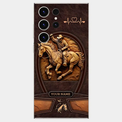 Cowboy On A Horse Printed Leather Pattern Personalized Phone Case Custom Horse Design