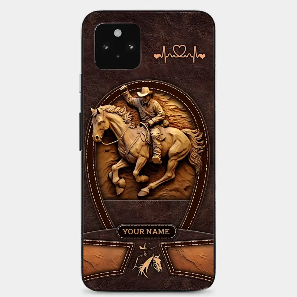 Cowboy On A Horse Printed Leather Pattern Personalized Phone Case Custom Horse Design