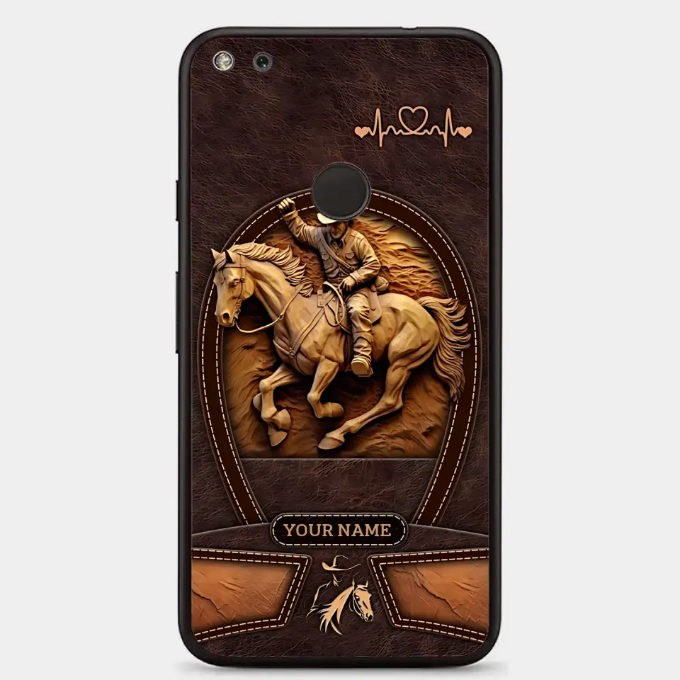 Cowboy On A Horse Printed Leather Pattern Personalized Phone Case Custom Horse Design