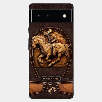 Cowboy On A Horse Printed Leather Pattern Personalized Phone Case Custom Horse Design