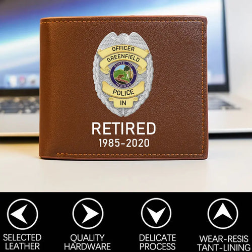 Personalized US Police Badge & Service Time Leather Wallet
