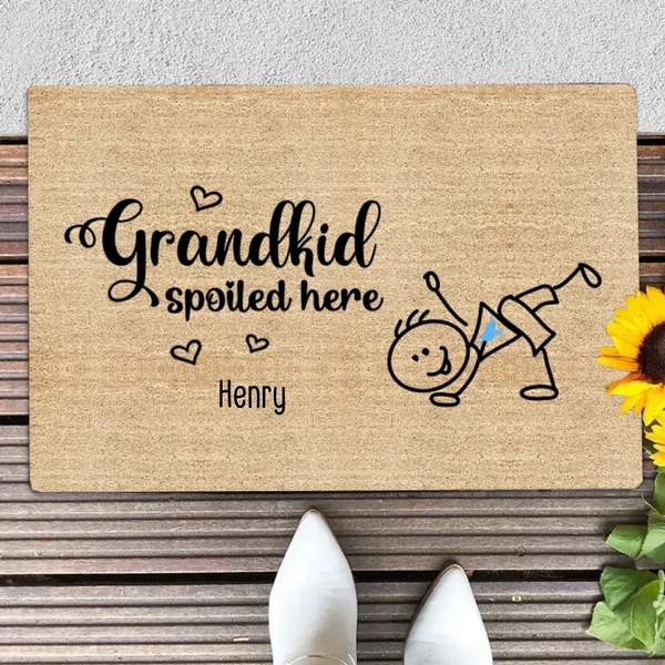 Grandkids Spoiled Here Drawing Kids Gift For Grandma Grandpa Grandparents Personalized Doormat