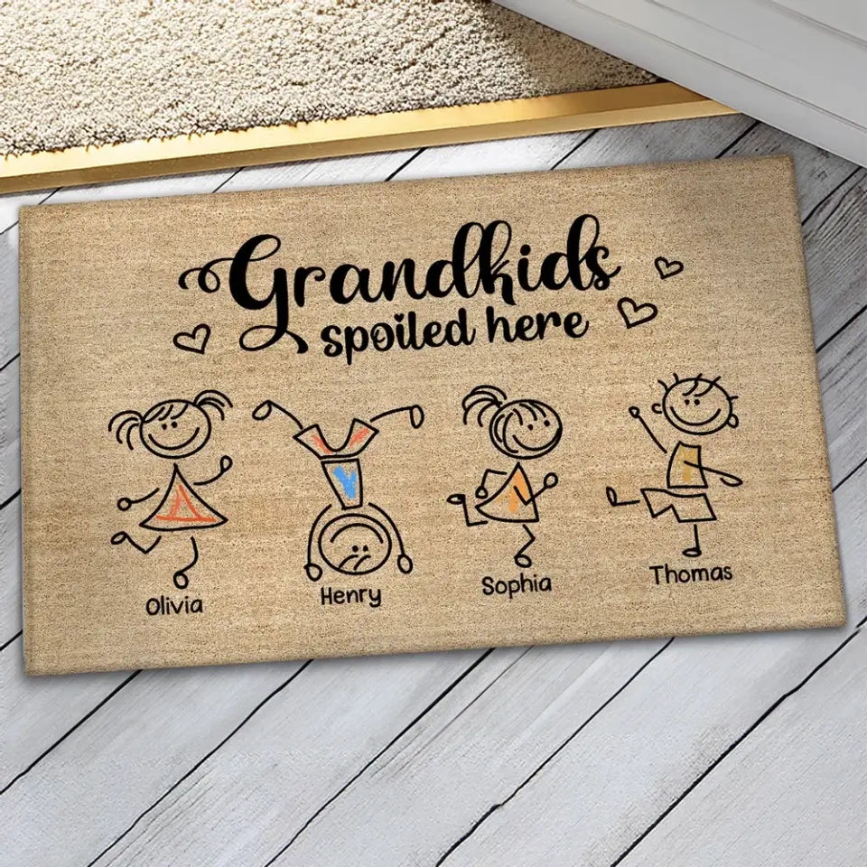 Grandkids Spoiled Here Drawing Kids Gift For Grandma Grandpa Grandparents Personalized Doormat