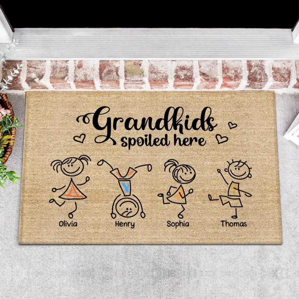 Grandkids Spoiled Here Drawing Kids Gift For Grandma Grandpa Grandparents Personalized Doormat