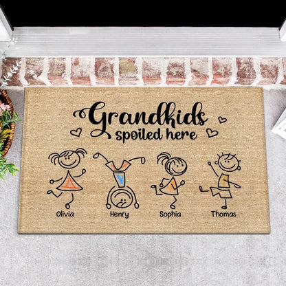 Grandkids Spoiled Here Drawing Kids Gift For Grandma Grandpa Grandparents Personalized Doormat