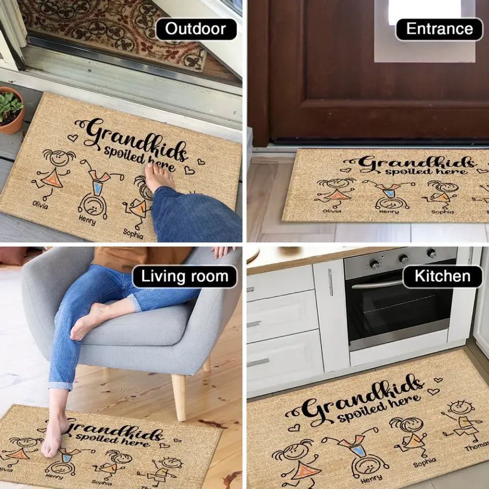 Grandkids Spoiled Here Drawing Kids Gift For Grandma Grandpa Grandparents Personalized Doormat