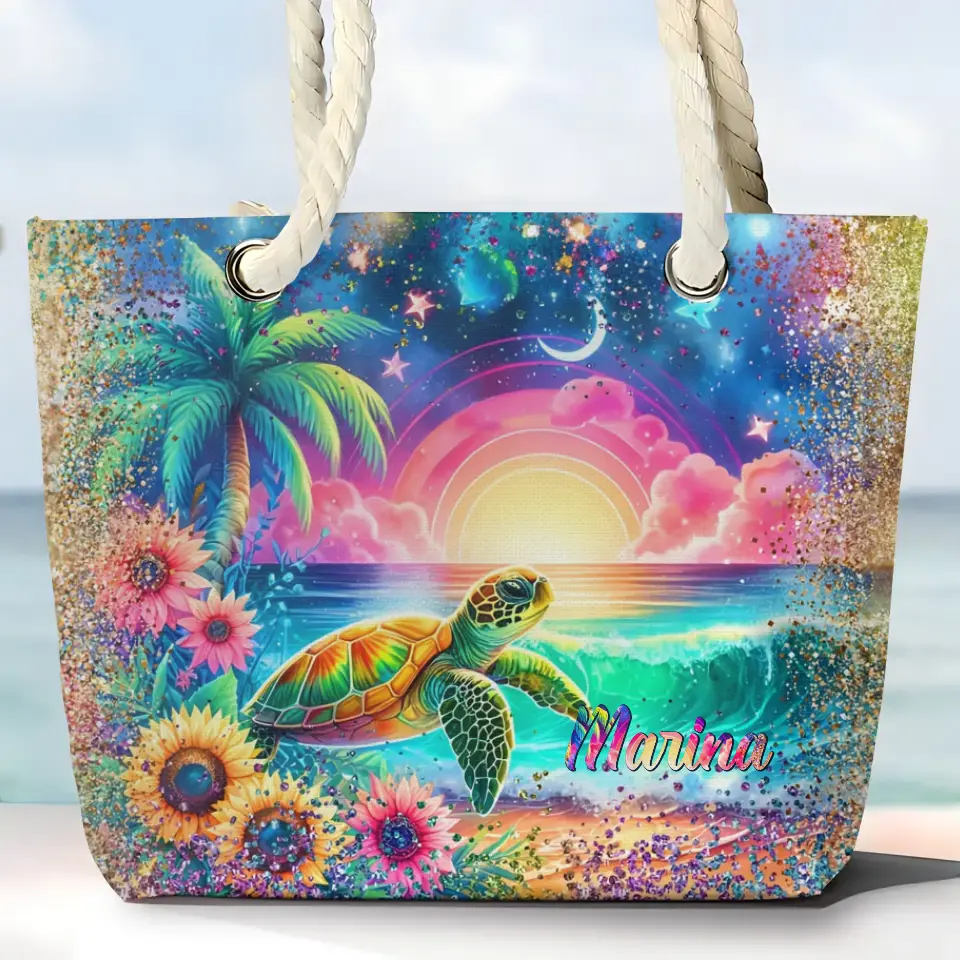 Island Paradise - Personalized Custom Tote Bag - Gift for Turtle Lover